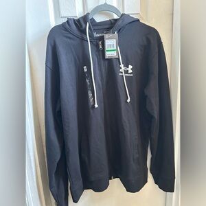 Mens Under Armour UA Rival Terry Sweatshirt Jacket Zip Hoody Hoodie Black NEW